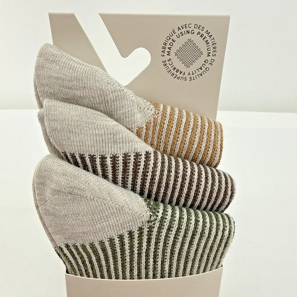 Folk Men's 3 Pack Striped Crew Socks Size 8-12 Quiet Luxury Academia Business